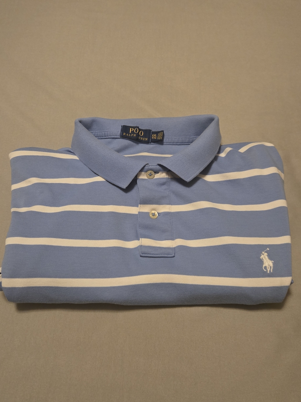 Polo Ralph Lauren Polo Shirt Mens Size XXL  Striped White & Blue Cotton Preppy